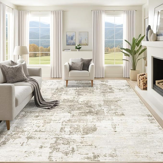 8x10 Area Rugs for Living Room, Washable Modern Abstract Large Area Rug Neutral Soft Non Slip Kids Rug Stain Resistant Indoor Carpet for Bedroom Nursery Dining Room Playroom Office(BeigeBrown, 8'x10')