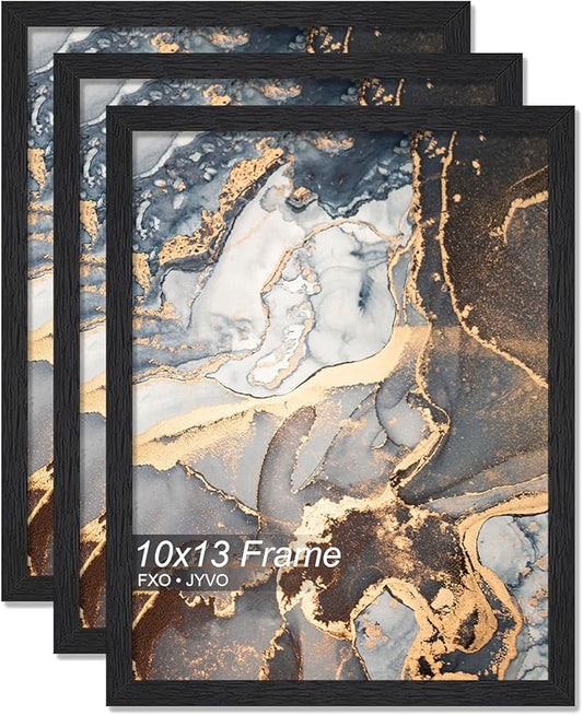Engineered Wood 10x13 Picture Frame Set of 3, Black Frame for 10 x 13 Inch Picture Poster Photo, Light Weight 10 by 13 Frame with Wood-grain for Wall - 3 Pack/Black/10 x13