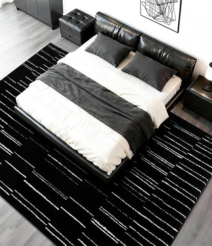 YIHOUSE 8x10 Abstract Line Area Rug, Modern Washable Stain Resistant Rugs Non Slip, Soft Indoor Large Floor Carpet for Living Room, Bedroom,Dining Room, Black and White