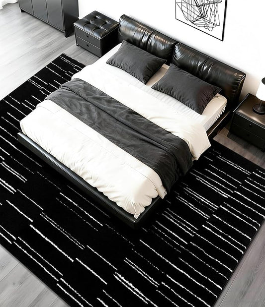 YIHOUSE 6x9 Abstract Line Area Rug, Modern Washable Stain Resistant Rugs Non Slip, Soft Indoor Floor Carpet for Living Room, Bedroom,Dining Room, Black and White