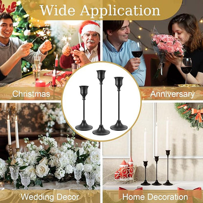 Set of 6 Black Candle Holders for Taper, Vintage Candlestick Holder Decorative Metal Candle Sticks Home Decor Centerpieces for Table Mantel Festive Decorations