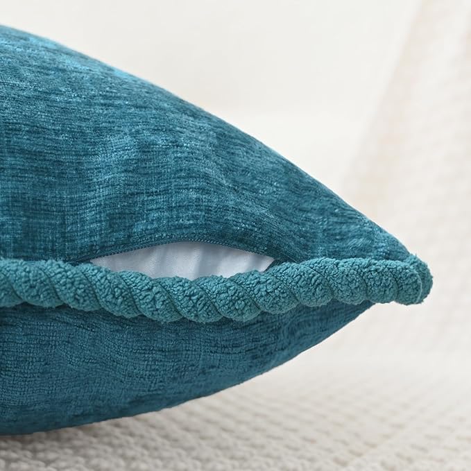 CaliTime Decorative Couch Throw Pillow Covers 16 X 16 Inches Pack of 2 Cozy Chenille Piping Edge Cushion Cases for Sofa Bed Living Room Home Ocean Blue
