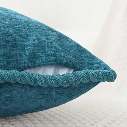 CaliTime Decorative Couch Throw Pillow Covers 16 X 16 Inches Pack of 2 Cozy Chenille Piping Edge Cushion Cases for Sofa Bed Living Room Home Ocean Blue