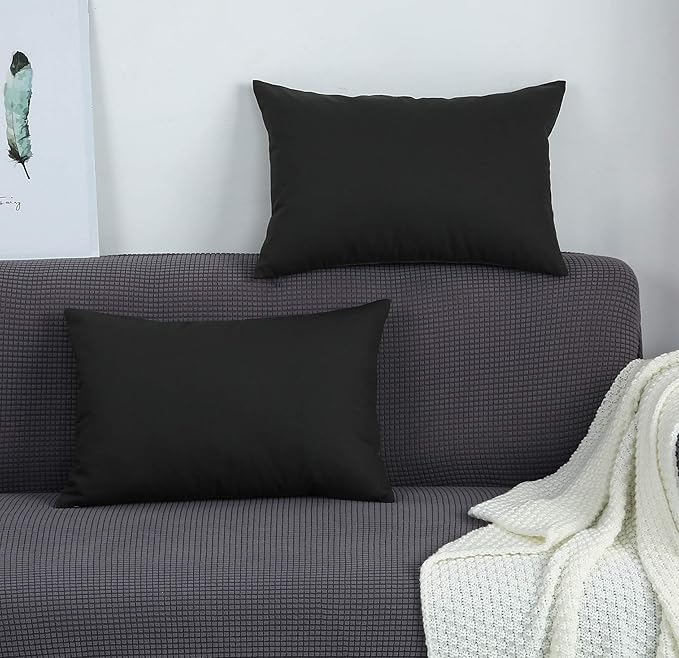TangDepot Handmade Decorative Solid 100% Cotton Canvas Throw Pillow Covers/Pillow Shams, (12"x20", Charcoal Gray)