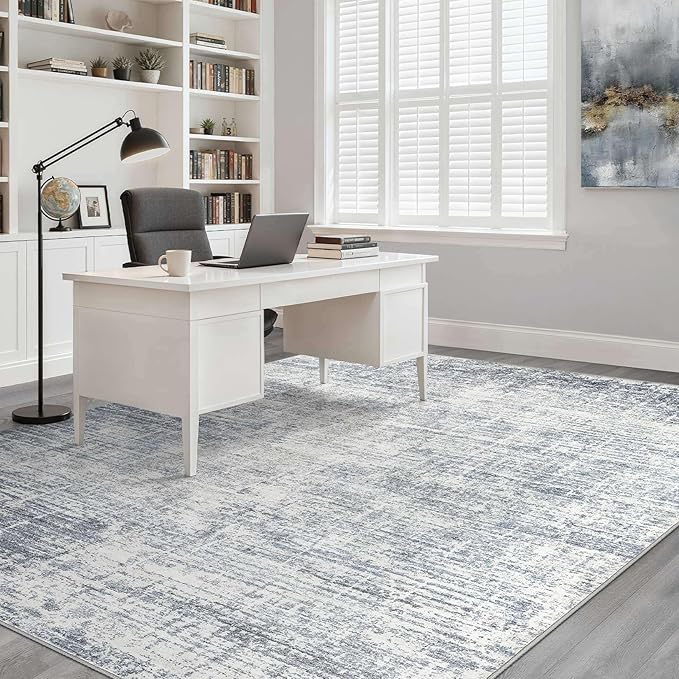 6x9 Area Rugs Living Room: Washable Large Neutral Blue Rug Abstract Soft Modern Stain Resistant Indoor Floor Non-Slip Carpet for Bedroom Nursery Kids Office Playroom Dining Room Under Table Home