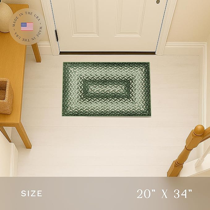 Maples Rugs Marion Bohemian Braided Design Print Area Rug – Made in USA – Washable, Non Slip Indoor Carpet for Entryway, Foyer, Kitchen, and Bathroom, 34" x 20", Green
