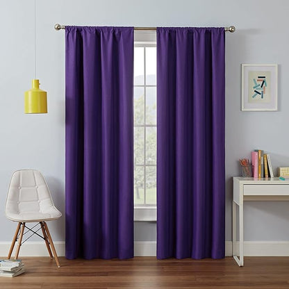 Eclipse Kendall Solid Blackout Window Curtains for Bedroom, 42" x 84", Purple, 1 Panel