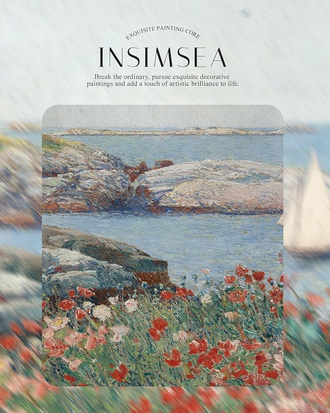 InSimSea Gold Framed Canvas Wall Art Room Decor Vintage Coastal Landscape Picture Wall Art Prints for Living Room Rustic Natural Botanical Floral Artwork Prints for Bathroom Bedroom Farmhouse 16×13in