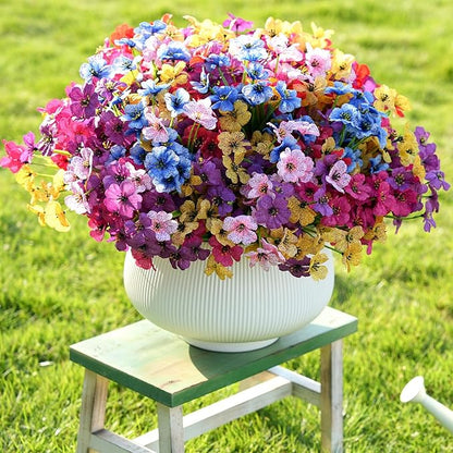 Artificial Flowers for Outdoor Faux Plants for Spring Summer Decoration, UV Resistant Realistic Silk Plastic Fake Flowers Garden Porch Patio Balcony Yard Front Home Decor, 24 Bundles