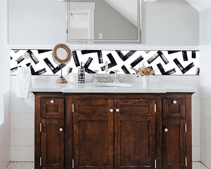 FLFK Black and White Design Wallpaper Border - Peel and Stick Wall Paper, Self Adhesive Removable PVC Borders Sticker, Modern Waterproof Trim for Home Decor, 10" x 240"