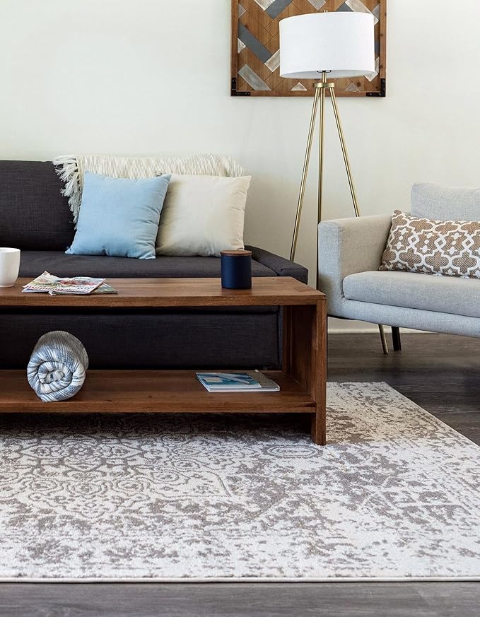 Rugs.com Arlington Collection Rug – 7' x 10' White Medium-Pile Rug Perfect for Living Rooms, Large Dining Rooms, Open Floorplans