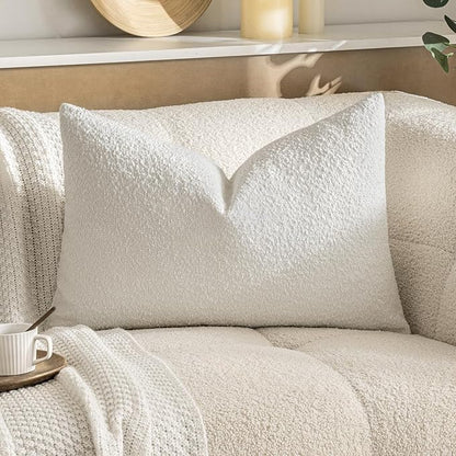 MIULEE Textured Boucle Throw Pillow Cover White Accent Solid Lumbar Christmas Pillow Case Decorative Soft Pack of 1 Couch Cushion Chair Sofa Bedroom Livingroom Home Decor,24x16 Inch