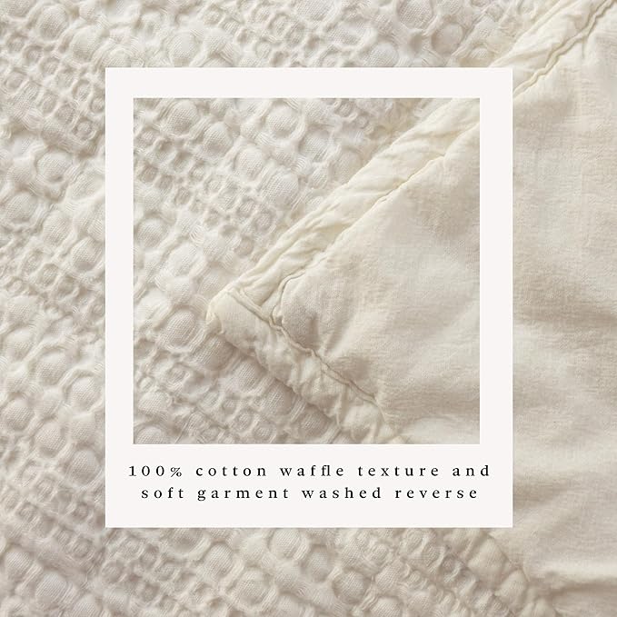 Great Bay Home Full/Queen Size Taupe 100% Cotton Honeycomb Waffle Quilt and Sham Set - Garment Washed, Waffle Weave Like Texture, Lightweight 3-Piece Bedding Set (Natural)
