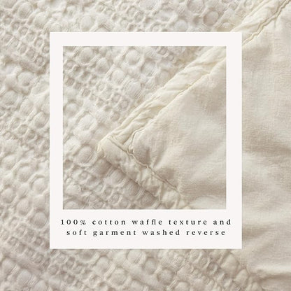 Great Bay Home Full/Queen Size Taupe 100% Cotton Honeycomb Waffle Quilt and Sham Set - Garment Washed, Waffle Weave Like Texture, Lightweight 3-Piece Bedding Set (Natural)