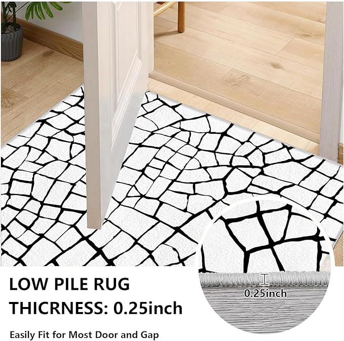 Black and White Area Rug, Abstract Rug 7x10, Contemporary Minimalist Rugs, Geometric Cracks Area Rugs, Modern Geometric Carpet for Living Room, Washable Non Slip Home Decor Mat