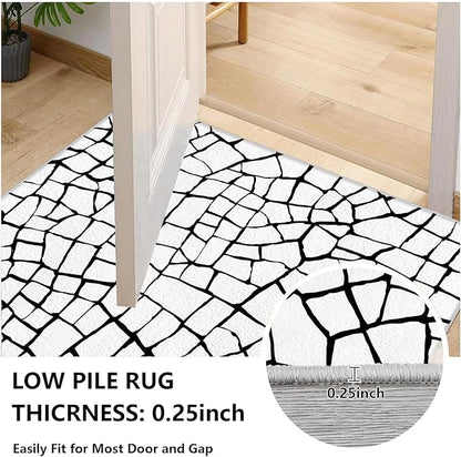 Black and White Area Rug, Abstract Rug 7x10, Contemporary Minimalist Rugs, Geometric Cracks Area Rugs, Modern Geometric Carpet for Living Room, Washable Non Slip Home Decor Mat