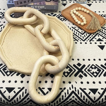 Wood Chain Link Decor | Hand Boho Carved Decor for Table , Shelf Decor Accents , Rustic Farmhouse Aesthetic 5 Link Chain Decor, Home Living Room, Bedroom, Entryway Coffee Table Decor(Wood color)