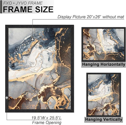 Engineered Wood 20 x 26 Frame Set of 2, Black Picture Frame for 20x26 Inch Poster Puzzle Photo, Light Weight 20by26 Poster Frame with Wood-grain for Wall - 2 Pack/Black/20 x26