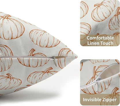 Fall Pillow Covers 20x20 Set of 2 Decorations Orange Pumpkin Throw Pillow Covers Decorative Thanksgiving Pillow Case Farmhouse Rustic Pillowcases Vintage Cozy Soft Autumn for Sofa Bed Home Decor