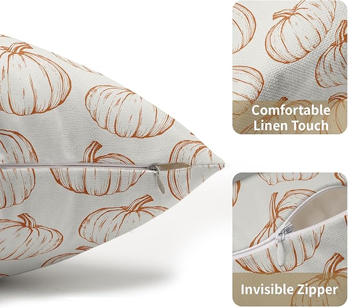 Fall Pillow Covers 18x18 Set of 2 Decorations Orange Pumpkin Throw Pillow Covers Decorative Thanksgiving Pillow Case Farmhouse Rustic Pillowcases Vintage Cozy Soft Autumn for Sofa Bed Home Decor