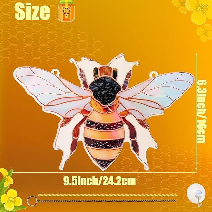 Bee Window Hangings Decor - Acrylic Sun Catcher Ornaments with Hook & Chain,Art SunCatcher Pendant for Gifts Indoor Outdoor Home Wall Living Room Spring Summer Decoration (Single Bee)