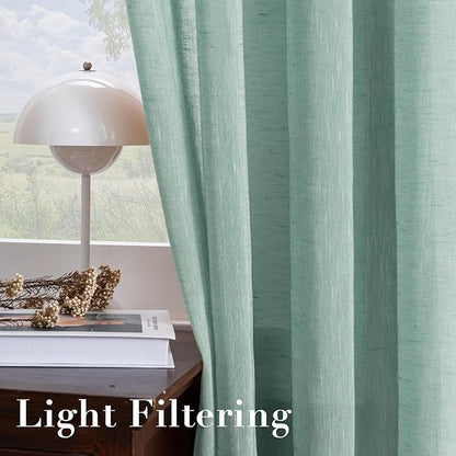 H.VERSAILTEX Linen Curtains Nickel Grommet Natural Linen Semi-Sheer Curtains 2 Panels Privacy Added Premium Soft Rich Material Drapes for Bedroom/Livingroom/Sliding Door - 52x96 - Inch - Sea Mist