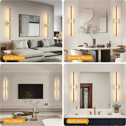 Battery Operated Wall Sconce Single, Walnut Rechargeable Wall Sconce with Remote, Dimmable Sconce Wall Light, 24 Inch LED Wireless Wall Light for Background Wall, Bedroom,Living Room