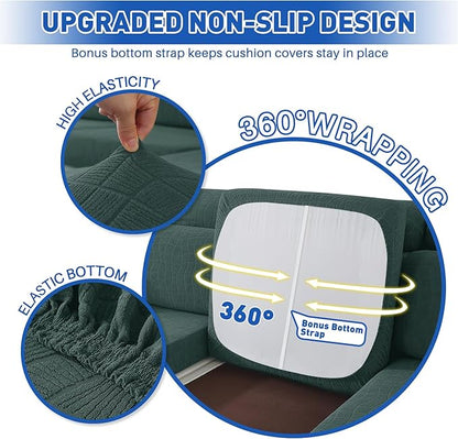 MAXIJIN Waterproof Couch Cushion Covers Stretch Sofa Seat Slipcovers Washable，Sectional Outdoor Cushion Covers with Elastic Bottom for Dogs Pets Kids (1 Pc Cushion Cover, Pea Green)