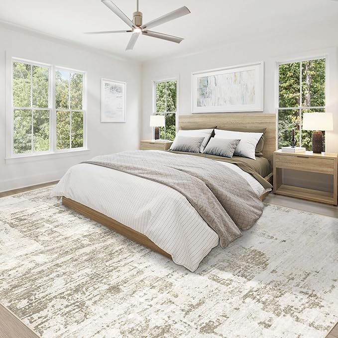 9x12 Area Rug for Living Room, Washable Modern Abstract Large Area Rug Neutral Soft Non Slip Kids Rug Stain Resistant Indoor Carpet for Bedroom Nursery Dining Room Playroom Office(BeigeBrown, 9'x12')