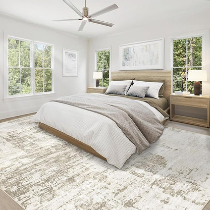 9x12 Area Rug for Living Room, Washable Modern Abstract Large Area Rug Neutral Soft Non Slip Kids Rug Stain Resistant Indoor Carpet for Bedroom Nursery Dining Room Playroom Office(BeigeBrown, 9'x12')