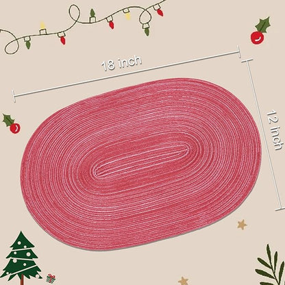 Noctiflorous Oval Braided Placemats Set of 8 Woven 12x18 Inch Non Slip Washable Heat Resistant Place Mats Tablemats for Dining Kitchen Party Daily Table Decor Dinner Mats (Raspberry Pink, 8)