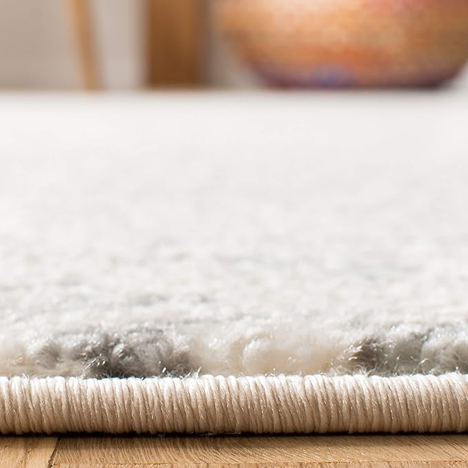 SAFAVIEH Tulum Collection Area Rug - 8' Round, Ivory & Grey, Moroccan Boho Tribal Design, Non-Shedding & Easy to Clean, Ideal for Living Room, Bedroom, Dining Space (TUL272A)