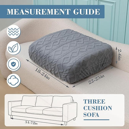 3 Pcs Jacquard Couch Cushion Covers for Sofa Stretch Plush Soft Seat Cover Washable Sofa Slip Covers with Elastic Bottom Modern Boho Furniture Protector for Sectional Slipcovers(Light Gray)