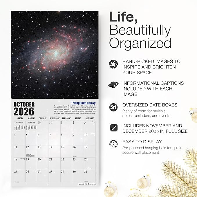 RED EMBER Hubble & ESO Discoveries 2026 Wall Calendar 12 Month | 12" x 24" Open | Thick & Sturdy Paper | Holiday Gift | Space Calendar 2026