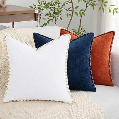 decorUhome Spring Chenille Soft Throw Pillow Covers 12x20 Set of 2, Lumbar Velvet Farmhouse Neutral Decorative Pillow Covers with Stitched Edge for Couch Sofa Bed Home Decor, Poseidon