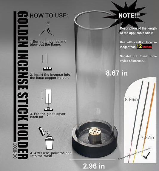 2 pcs Incense Holder for Sticks,Modern Incense Stick Holder with Glass Ash Catcher[Anti ash Flying], Incense Burner Holder,Zen Glass Incense Holder,for Spa Home Decor Yoga Meditation[Black] (2, Black)