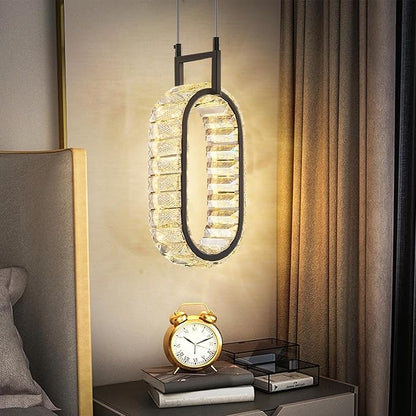 Kitchen Island Mini Light Fixture Modern Led Crystal Pendant Light Black Oval Chandelier for Dining Room Living Room Kitchen Bedroom Bar（1-Pack）