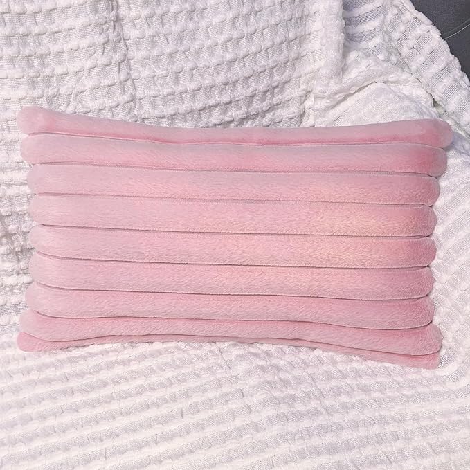 2 Pack 12x20 Pillow Cover Velvet Pillow Covers, Faux Fur Oblong Throw Pillow Covers for Living Room Decorations Throw Pillow Case, Throw Pillow Cover Cushion Cover for Home Sofa Bedroom Car, Pink