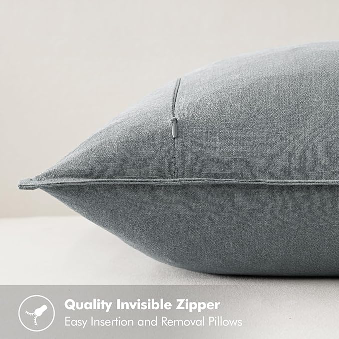 MIULEE Decorative Linen Pillow Covers 16x16 Inch Gray Boho Farmhouse Neutral Couch Throw Pillows for Bed Pack of 2 Accent Modern Pillowcase Sofa Livingroom Home Decor