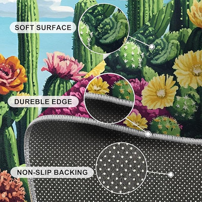 Cactus Living Room Rugs, Desert Oasis Area Rugs 3x5 Rug Succulents Non-Slip Washable Rugs Stain Resistant Rug Low-Pile Throw Rug for Bedroom Dining Room Office