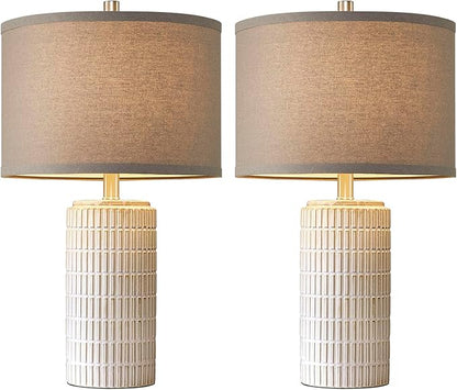 23" Set of 2 Ceramic Table Lamps, Farmhouse Bedside Lamp for Bedroom Living Room Nightstand Entryway, Side Table Lamps Modern Desk Lamp, 2 LED Bulbs Included (Gray)