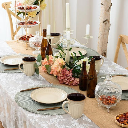 FunWheat Paper Round Braided Placemats Set of 8 for Dining Tables 15 Inch Heat Resistant Table Mats Farmhouse Woven Fabric Natural Place mats for Decoration with Tassel(Fog Green,8pcs)
