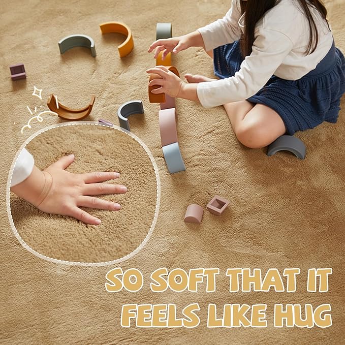 jinchan Solid Plush Runner Rug 2x5 Performance Shaggy Washable Hallway Rug Soft Modern Faux Wool Cozy Non Slip Carpet for Bedroom Laundry Room Living Room Kids Nursery Tan