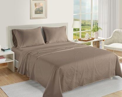 LANE LINEN Luxury Hotel Style 100% Egyptian Sheets Twin Size Bed Set, Mercerized Cotton, Sily Finish, No Pill Fade Resistant Twin Bedding Sheets & Pillowcases Jaquard Swiss Dot - Taupe