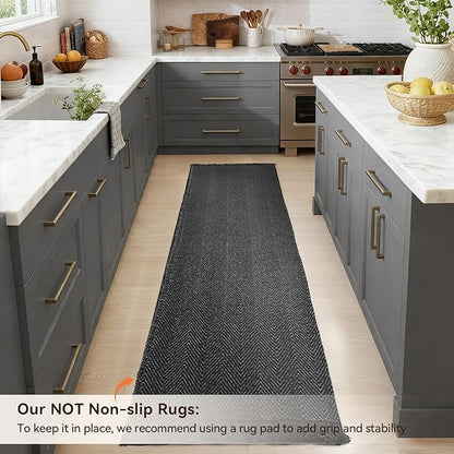 BESTSWEETIE 2x6 Washable Rug Hand-Woven Low Pile Soft Modern Farmhouse Bohemian Decor Reversible Braided Rugs with Tassels Throw Carpet for Living Room Bedroom Entryway Bathroom, Black White