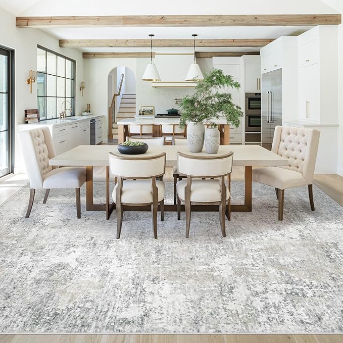 8x10 Area Rugs for Living Room, Washable Modern Abstract Large Area Rug Neutral Soft Non Slip Kids Rug Stain Resistant Indoor Carpet for Bedroom Dining Room Playroom Home Office(Beige Grey, 8'x10')