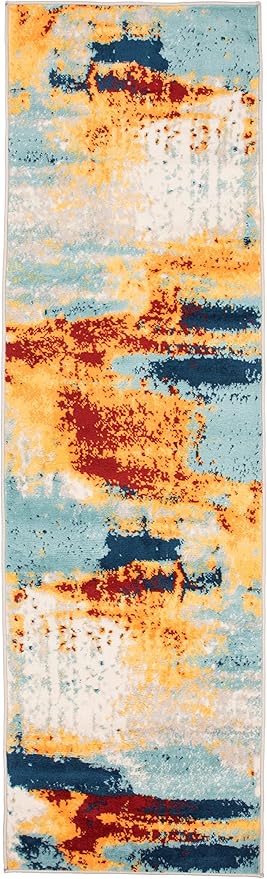 Rugshop Sky Collection Abstract Runner Rug, Non-Shedding Carpet for Hallway or Entryway, 2' x 7'
