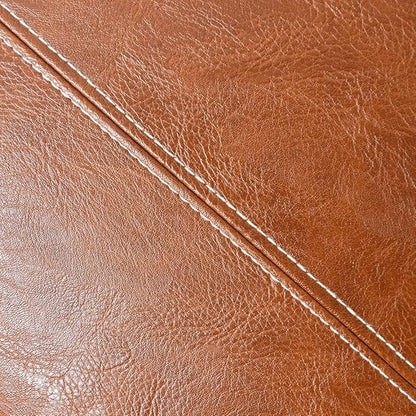 Fancy Homi 2 Packs Brown Boho Long Lumbar Faux Leather Decorative Throw Pillow Covers 16x24 Inch for Couch Bed Sofa, Hand Stitched Rectangle Cushion Case, Rustic Modern Farmhouse Home Decor