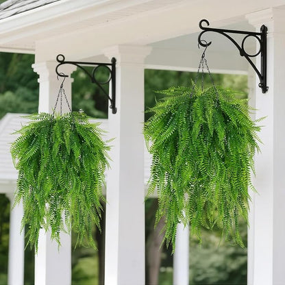 Fake Hanging Plant Outdoor Artificial Boston Fern Hanging Baskets 2 Set Fake Ferns Hanging Plants Artificial Decor 23.6" Artificial Ferns for Outdoors Front Porch Patio Garden Home Decor