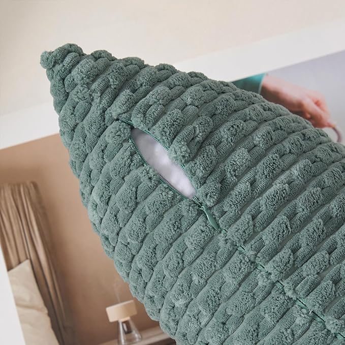 Kevin Textile 14x24 Inch Pillow Cover 1 Pack Boho Decorative Soft Striped Corduroy Lumbar Farmhouse Color Accent Rectangle Cushion Case for Living Room Couch Sofa Bed, Teal Green